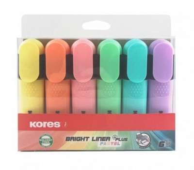 Szövegkiemelő készlet, 0,5-5 mm, KORES "Bright Liner Plus Pastel", 6 különböző szín