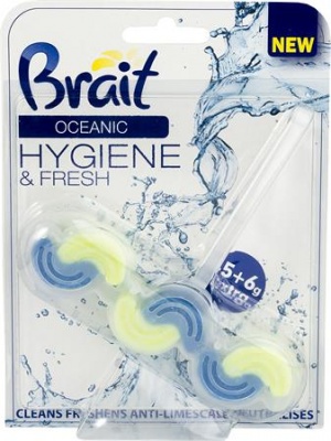 WC tisztító blokk, 2 fázisú, 45 g, "Brait Hygiene and fresh", óceán