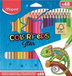 Színes ceruza készlet, háromszögletű, MAPED "Color`Peps Star", 48 különböző szín